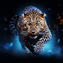 leopard running on dark background illustration