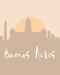 City poster of Buenos Aires with building silhouettes at sunset