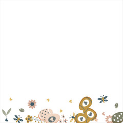 Happy Easter Banner. Pattern of eggs, flowers and twigs. For card, banner, poster, flyer, and web. Spring Festival. Vector illustration