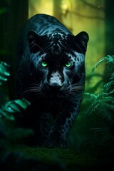 black panther walking in a forest