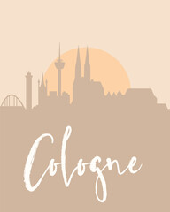 City poster of Cologne with building silhouettes at sunset