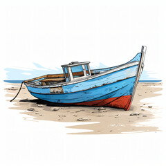 Fototapeta na wymiar Low Tide Boat Clipart isolated on white background