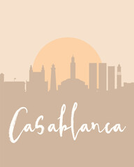 City poster of Casablanca with building silhouettes at sunset