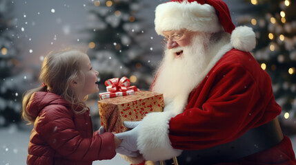 Fototapeta na wymiar Magical Moment, Santa Claus Presents Gifts to Happy Children