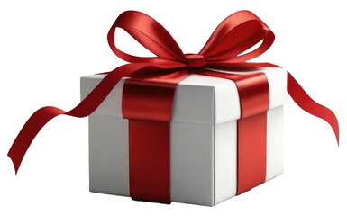 White gift box with red ribbon bow