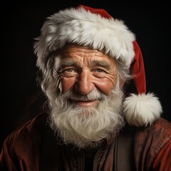 portrait of santa claus, smiling and wearing a red santa claus outfit. generative ai.