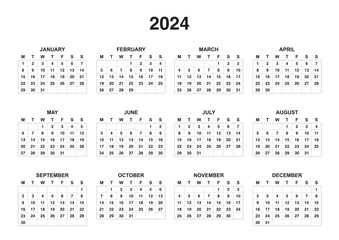 2024 Monthly Calendar for all the years	