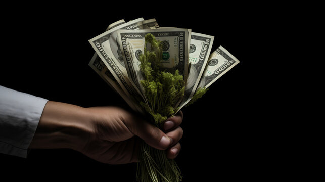 Realistic Image of Hand Grasping a Bundle of Dollars