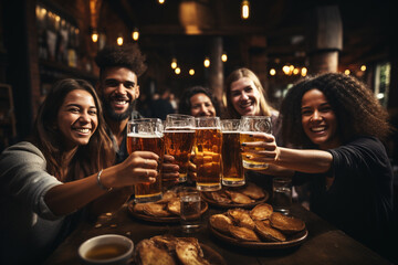 People drinking beer. - obrazy, fototapety, plakaty