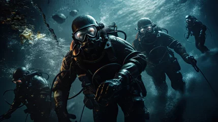 Fotobehang scuba divers in the military operation at night © Ирина Рычко