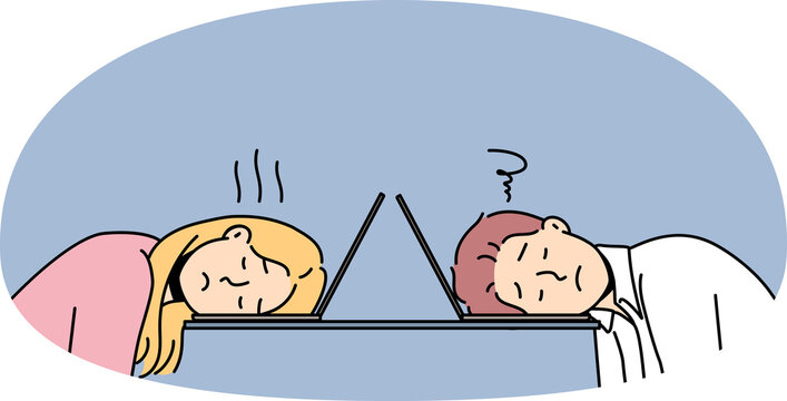 Tired people fall asleep at workplace