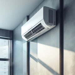 Air conditioner on the wall, electronic appliance for controlling temperature and climate in room 