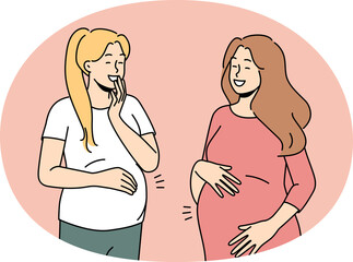 Smiling pregnant women with big bellies