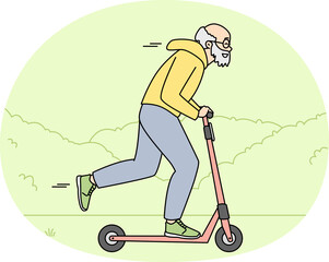 Energetic elderly man riding scooter
