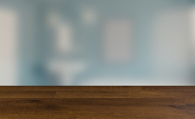 Clean and fresh bathroom with natural light. 3D rendering.. Mockup.   Empty paintings. Texture Wooden parquet. Flooring. Seamless.