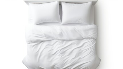 white pillow and white bed isolated on white background