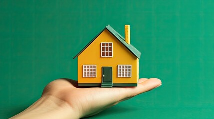 Real estate and property concept - close up of hands holding house or 3d rendered home model