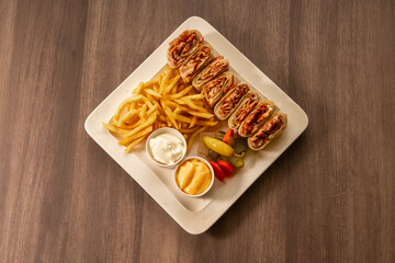 Arabic shawarma meal with a white plate