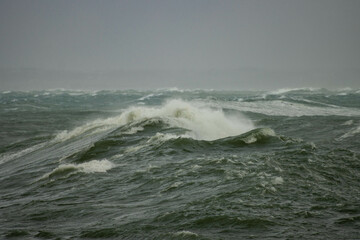 Sea and waves in Brittany after a storm on the Atlantic 