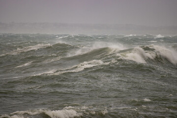 Sea and waves in Brittany after a storm on the Atlantic 