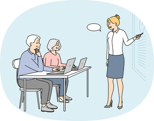 Fototapeta premium Retraining, additional education for elderly people.