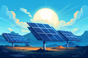 Solar panels standing in a field creative illustration