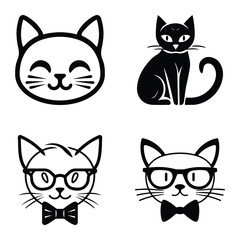 Obraz premium Cats3 Flat Icon Set Isolated On White Background