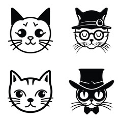 Cats3 Flat Icon Set Isolated On White Background