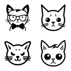 Fototapeta premium Cats3 Flat Icon Set Isolated On White Background
