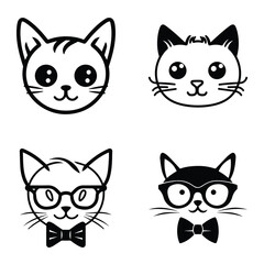 Cats3 Flat Icon Set Isolated On White Background