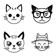 Cats3 Flat Icon Set Isolated On White Background