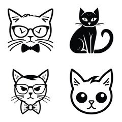 Cats3 Flat Icon Set Isolated On White Background