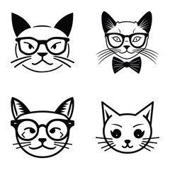 Obraz premium Cats3 Flat Icon Set Isolated On White Background