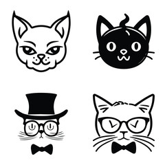 Cats3 Flat Icon Set Isolated On White Background