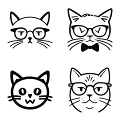 Obraz premium Cats3 Flat Icon Set Isolated On White Background