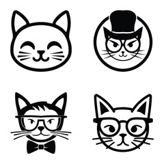 Obraz premium Cats3 Flat Icon Set Isolated On White Background