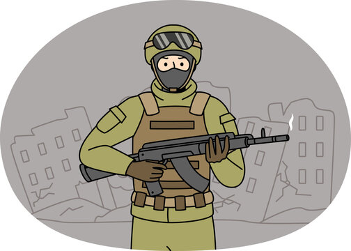 soldier holding gun in war zone clip art preview