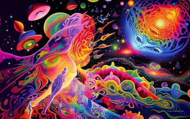 Unleashing the Cosmic Color Psychedelia: A Journey into the Vibrant World of 90s Art and Culture Generated AI