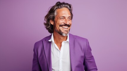 Obraz premium medium shot portrait photography of a pleased man in his 40s against a light purple background