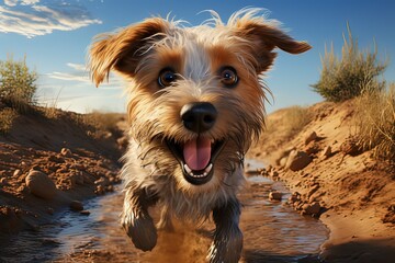 Ai cane che corre felice  - obrazy, fototapety, plakaty