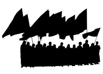 People of with large flags on white background