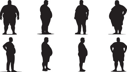 Overweight Man Vector Illustration, Overweight People Silhouette