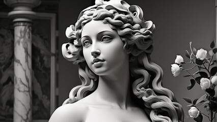 Gypsum ancient statue of Venus de Milo in pastel tone on pastel background. Plaster sculpture of a woman's face. Love, beauty, feminism. Y2K Modern Art Style. - obrazy, fototapety, plakaty