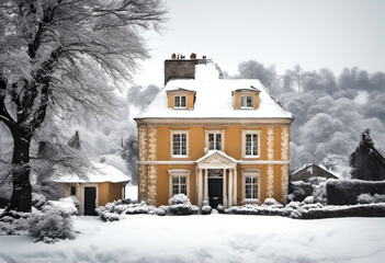 Magia Invernale- Vista Esterna della Casa Inglese tra i Fiocchi di Neve