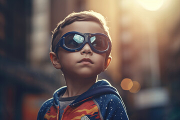 Boy pretending a super hero, AI generated - obrazy, fototapety, plakaty