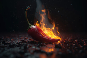 Red hot chili pepper on fire, AI generated - obrazy, fototapety, plakaty