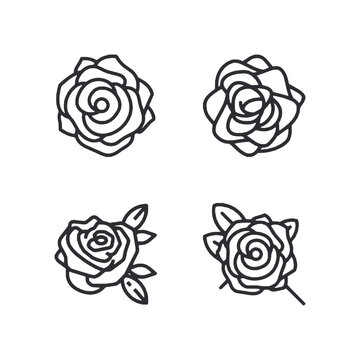Set of roses icon for web app simple line design