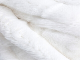 Wonderful fluffy natural animal fur texture background. White arctic polar fox or rabbit genuiene fur. Close-up on the detail.  - obrazy, fototapety, plakaty