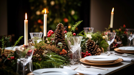 Holiday table decor, Christmas holidays celebration, tablescape and dinner table setting, English country decoration and home styling