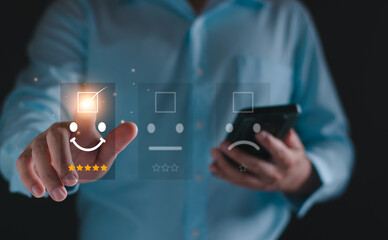 Customer survey satisfaction and customer opinion review concept. Customer rate satisfaction 5...